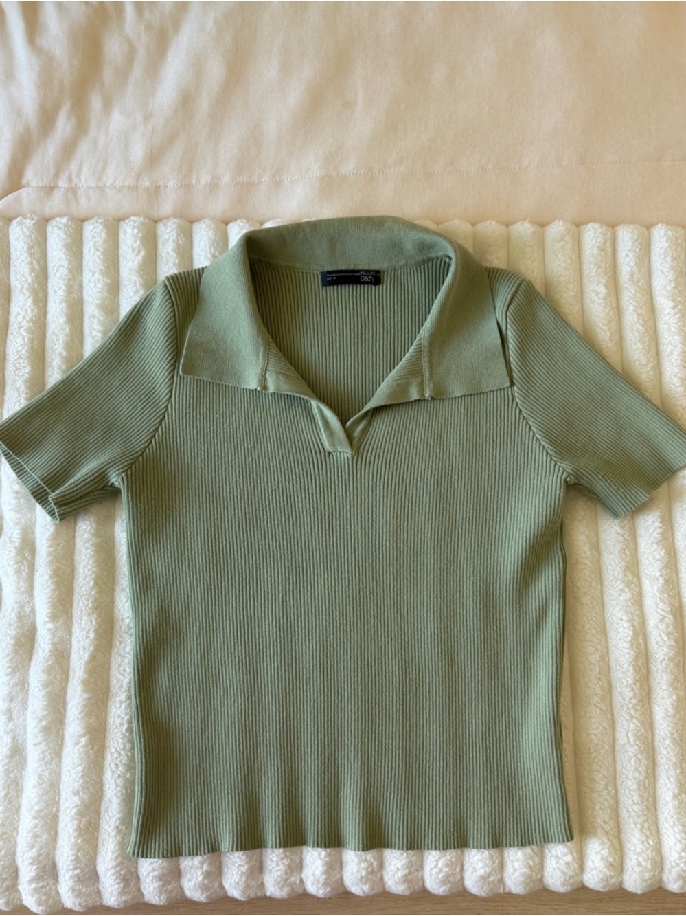 Dazy Polo Neck Ribbed Knit Top